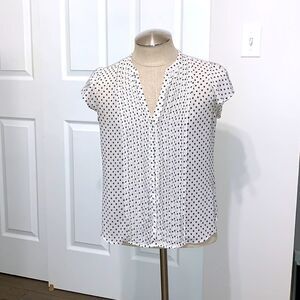 H&M | Pleated Semi-sheer Women’s White Black Polka Dot Blouse Top